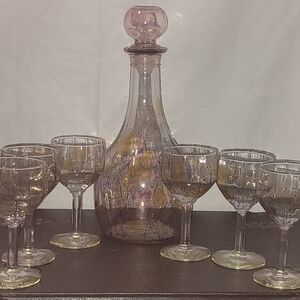 Antique Purple and Gold Glass Decanter Set